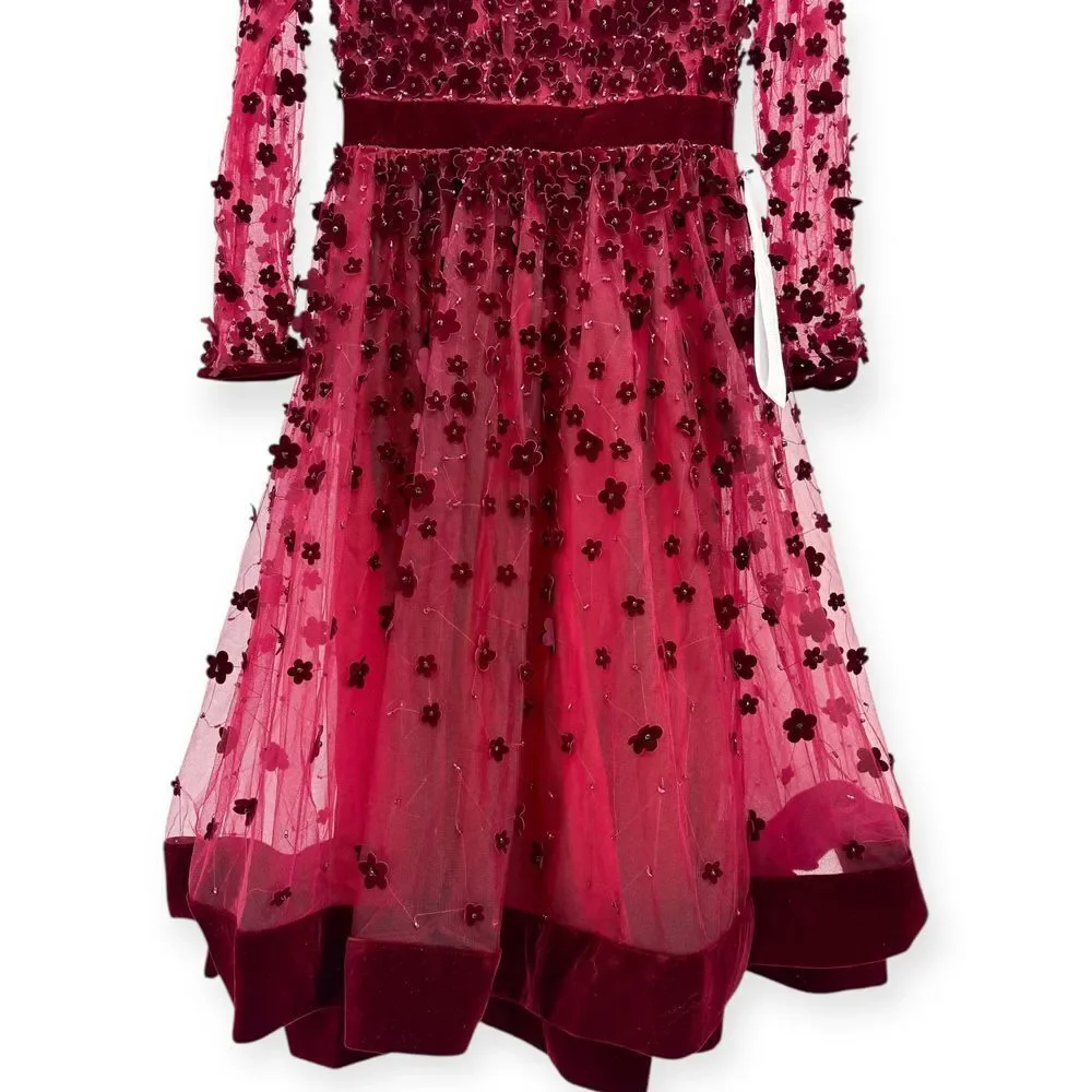 Mac Duggal Embellished Illusion High Neck Long Sleeve Fit & Flare Dress - Size 6 - Picture 8 of 16